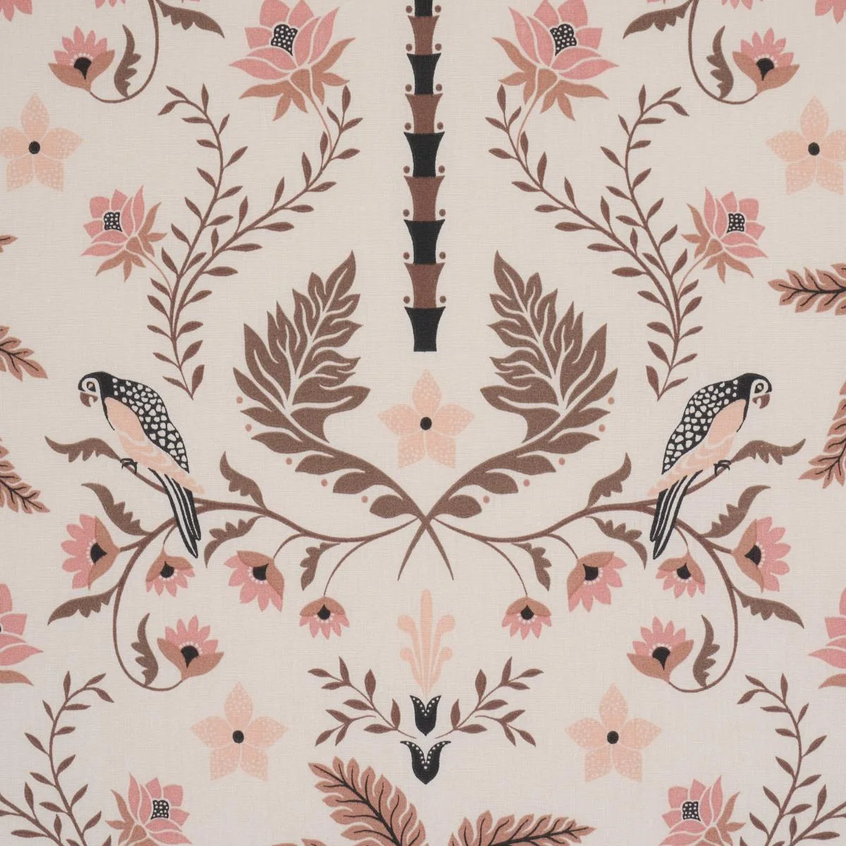 Schumacher 180982 Island Palm Indoor/Outdoor Peach & Brown fabric swatch