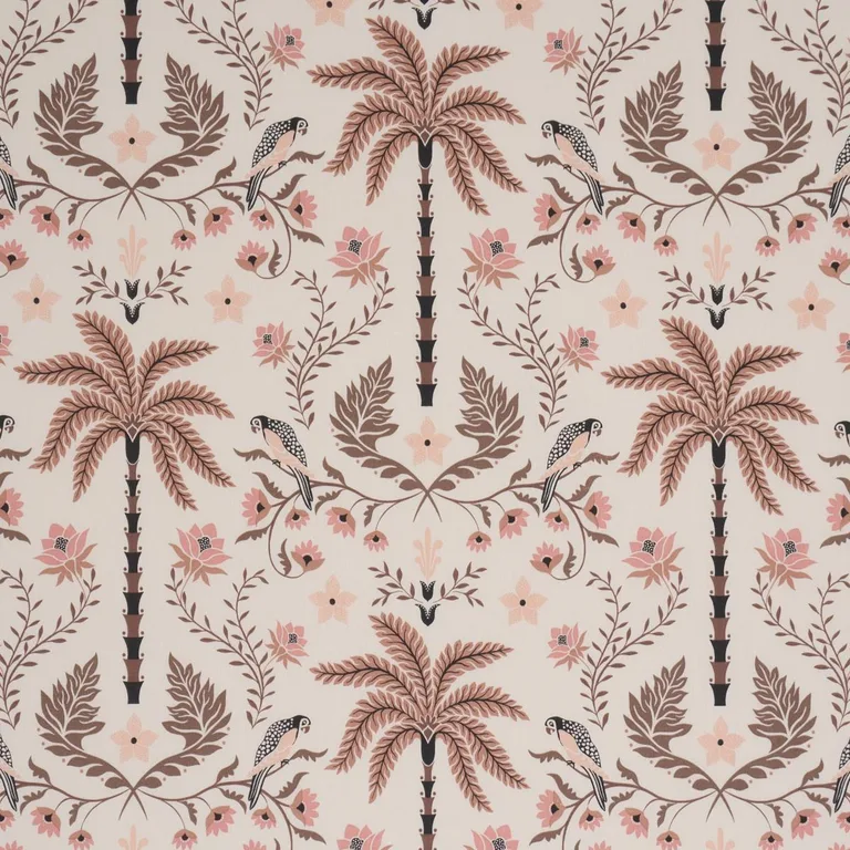 Schumacher 180982 Island Palm Indoor/Outdoor Peach & Brown fabric swatch