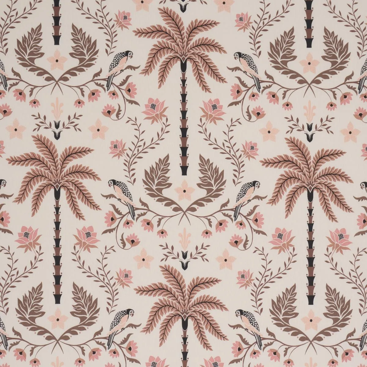 Schumacher 180982 Island Palm Indoor/Outdoor Peach & Brown fabric swatch