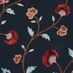 Schumacher 83662 Iyla Embroidery Midnight & Rouge fabric swatch