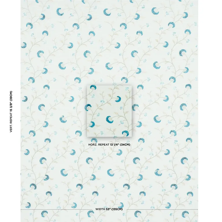 Schumacher 83661 Iyla Embroidery Mineral & Teal fabric swatch