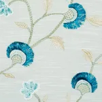 Schumacher 83661 Iyla Embroidery Mineral & Teal fabric swatch