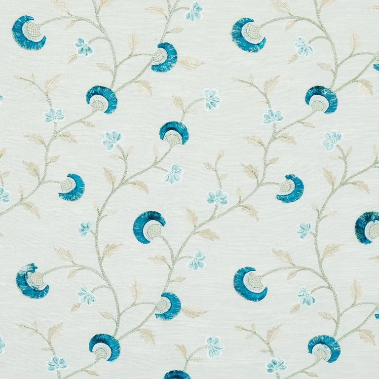 Schumacher 83661 Iyla Embroidery Mineral & Teal fabric swatch