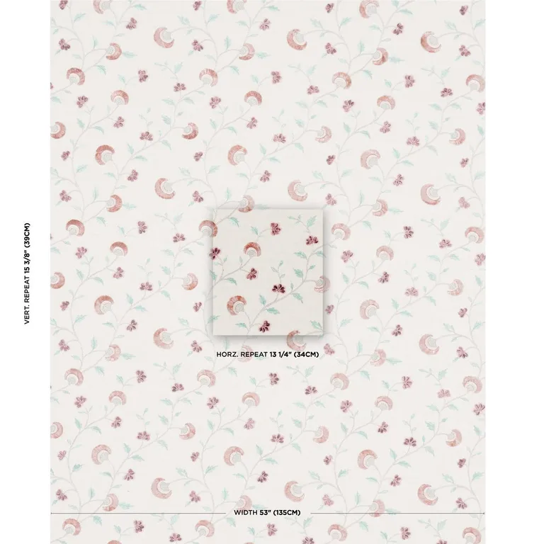 Schumacher 83660 Iyla Embroidery Rose & Natural fabric swatch
