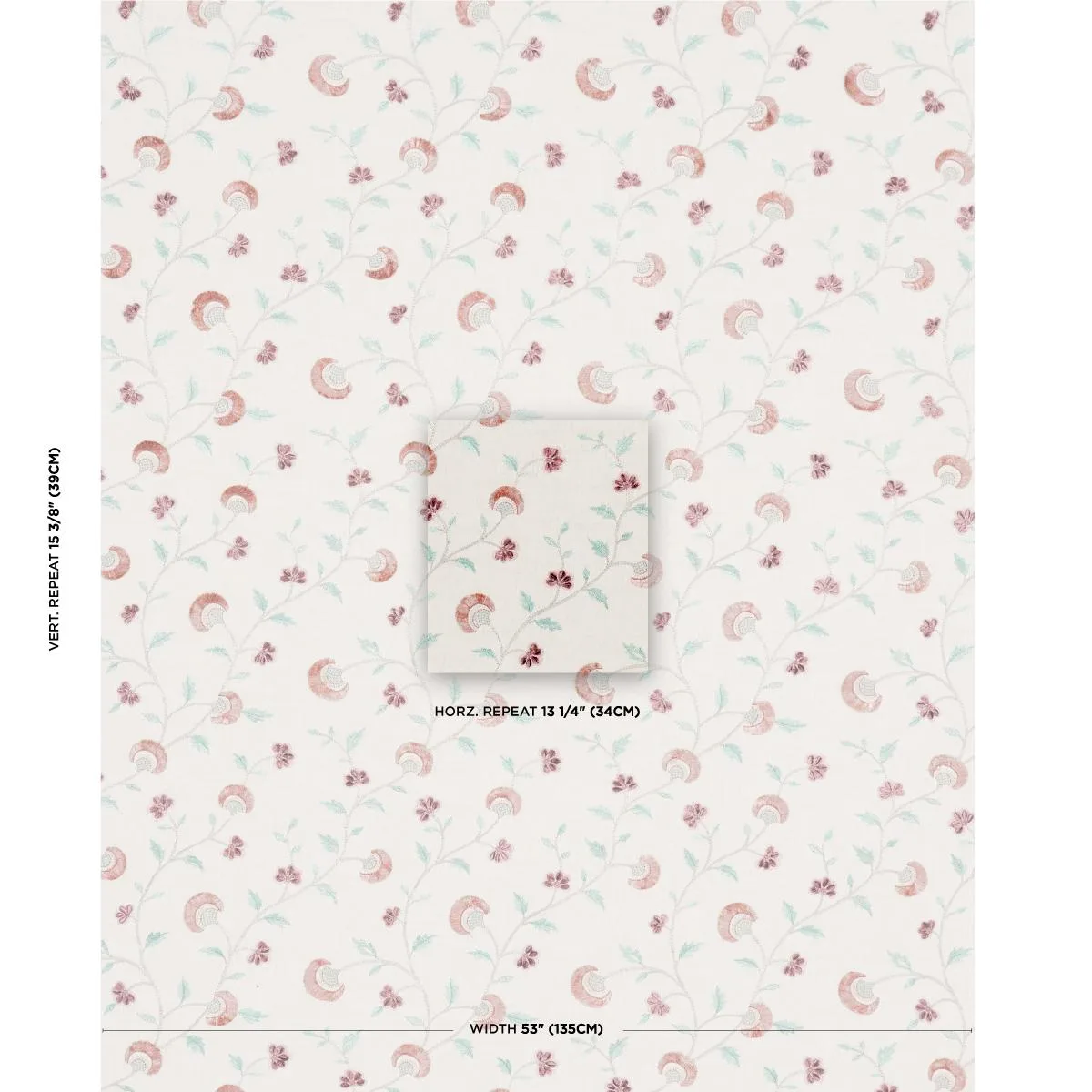 Schumacher 83660 Iyla Embroidery Rose & Natural fabric swatch