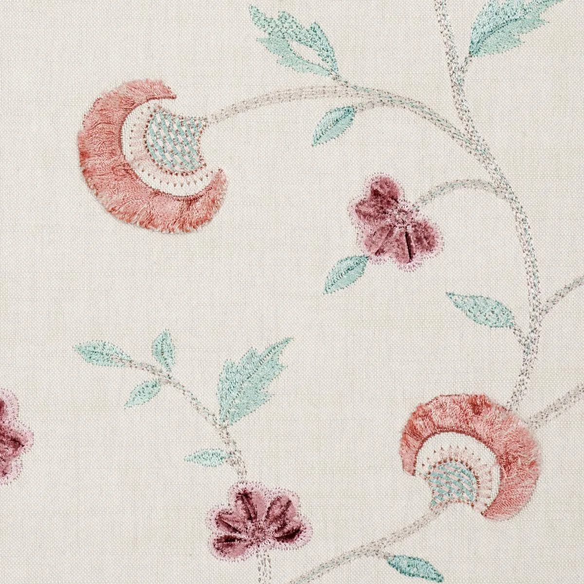 Schumacher 83660 Iyla Embroidery Rose & Natural fabric swatch
