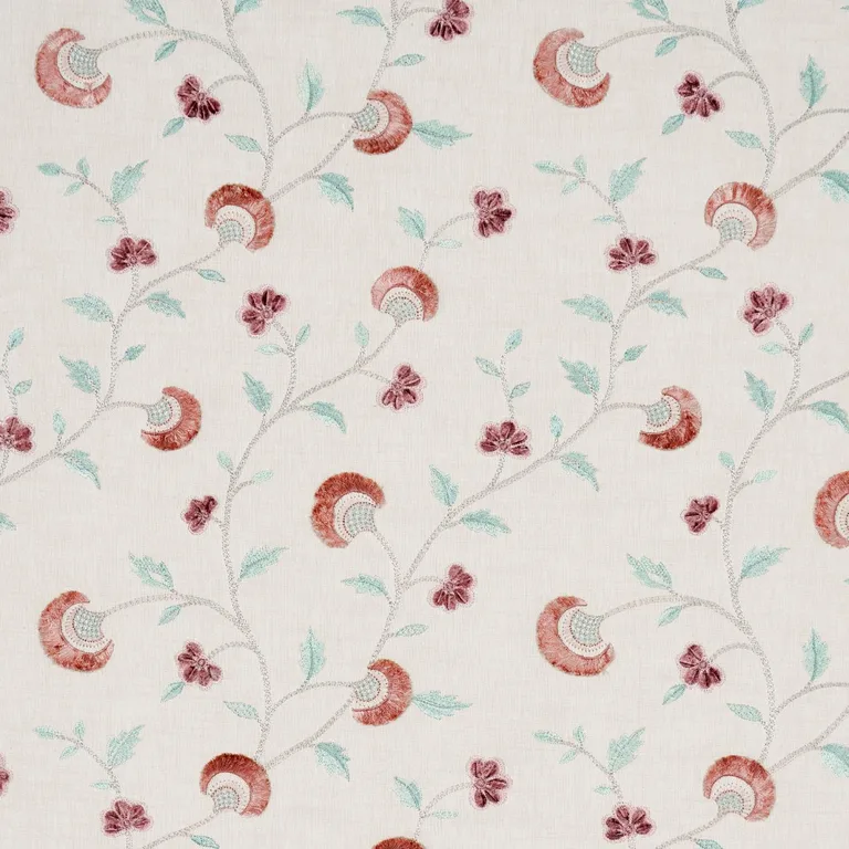 Schumacher 83660 Iyla Embroidery Rose & Natural fabric swatch