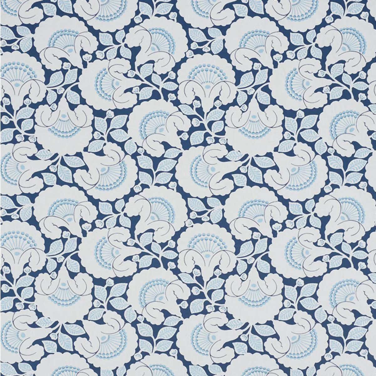 Schumacher 77301 Jackie Appliqué Embroidery Blue fabric swatch