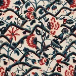 Schumacher 84821 Jacobean Garden Velvet Cinnabar & Peacock fabric swatch
