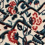 Schumacher 84821 Jacobean Garden Velvet Cinnabar & Peacock fabric swatch