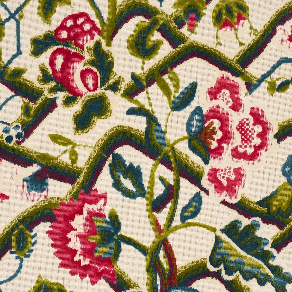 Schumacher 84820 Jacobean Garden Velvet Mulberry & Leaf fabric swatch