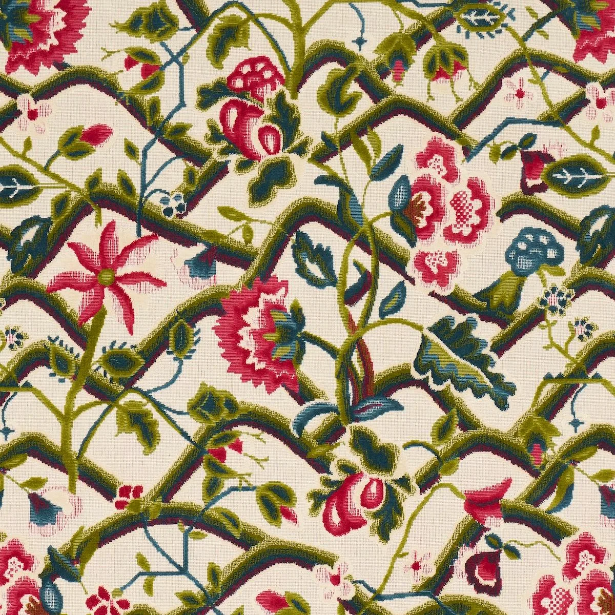 Schumacher 84820 Jacobean Garden Velvet Mulberry & Leaf fabric swatch