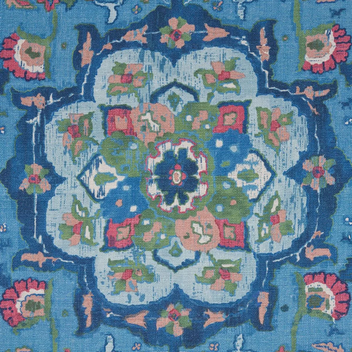 Schumacher 172794 Jahanara Carpet Peacock fabric swatch