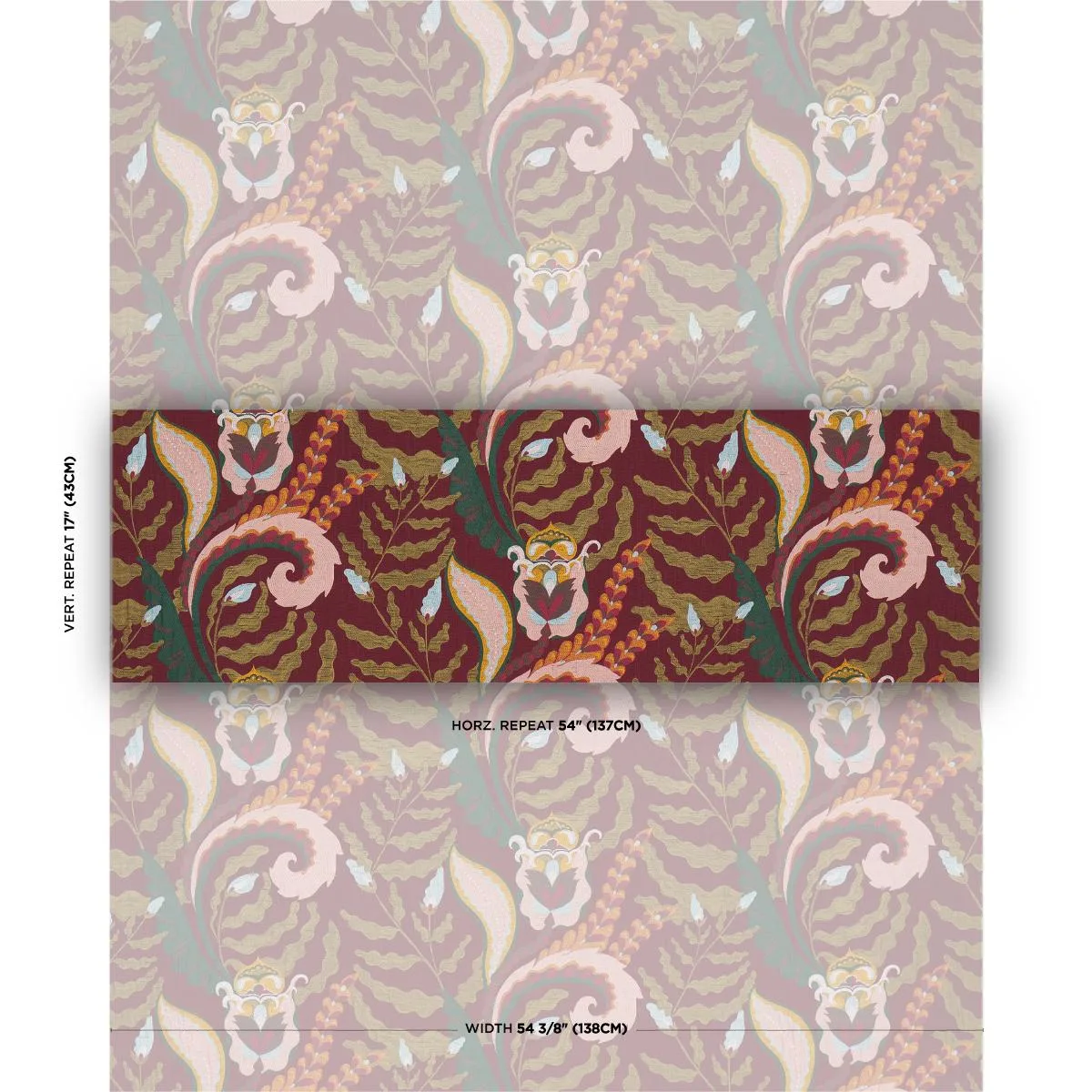 Schumacher 85492 Jaipur Fantaisie Aubergine fabric swatch