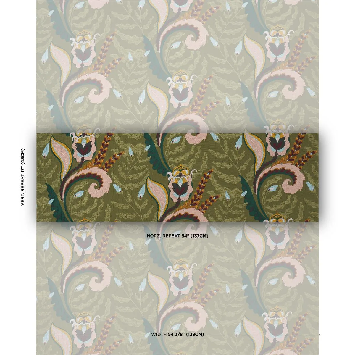 Schumacher 85491 Jaipur Fantaisie Moss fabric swatch