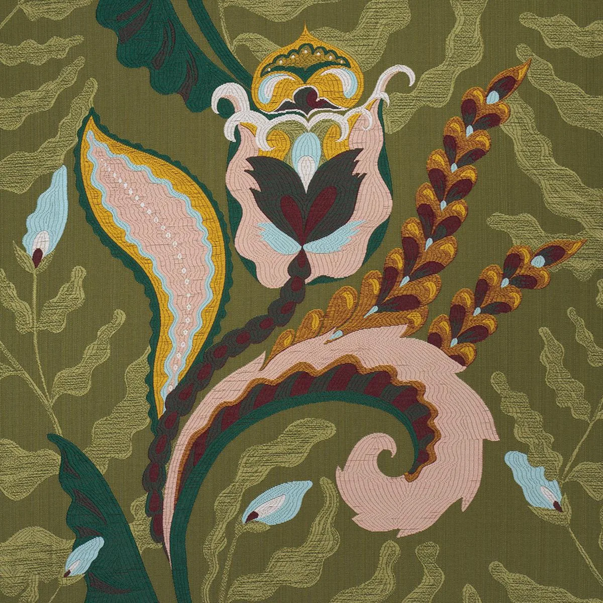 Schumacher 85491 Jaipur Fantaisie Moss fabric swatch