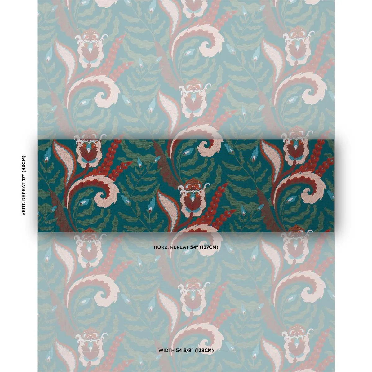 Schumacher 85490 Jaipur Fantaisie Turquoise fabric swatch