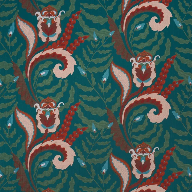 Schumacher 85490 Jaipur Fantaisie Turquoise fabric swatch