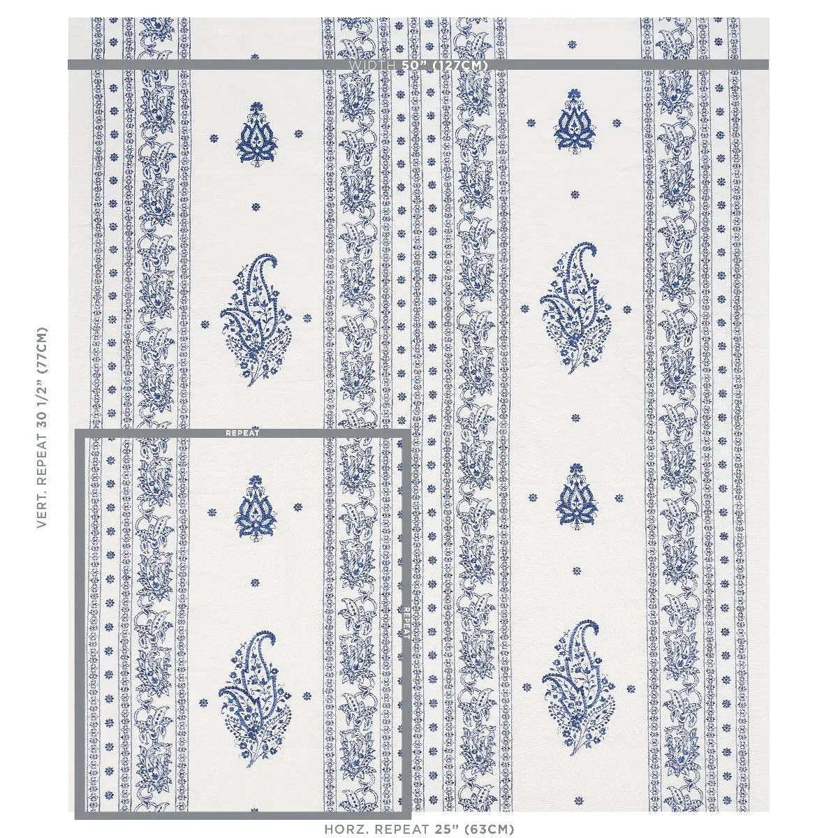 Schumacher 65802 Jaipur Linen Embroidery Blue fabric swatch