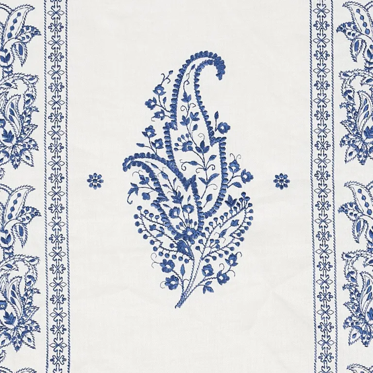 Schumacher 65802 Jaipur Linen Embroidery Blue fabric swatch