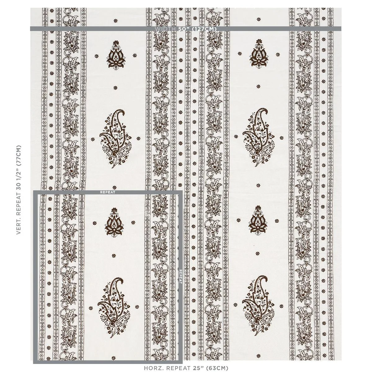 Schumacher 65801 Jaipur Linen Embroidery Brown fabric swatch