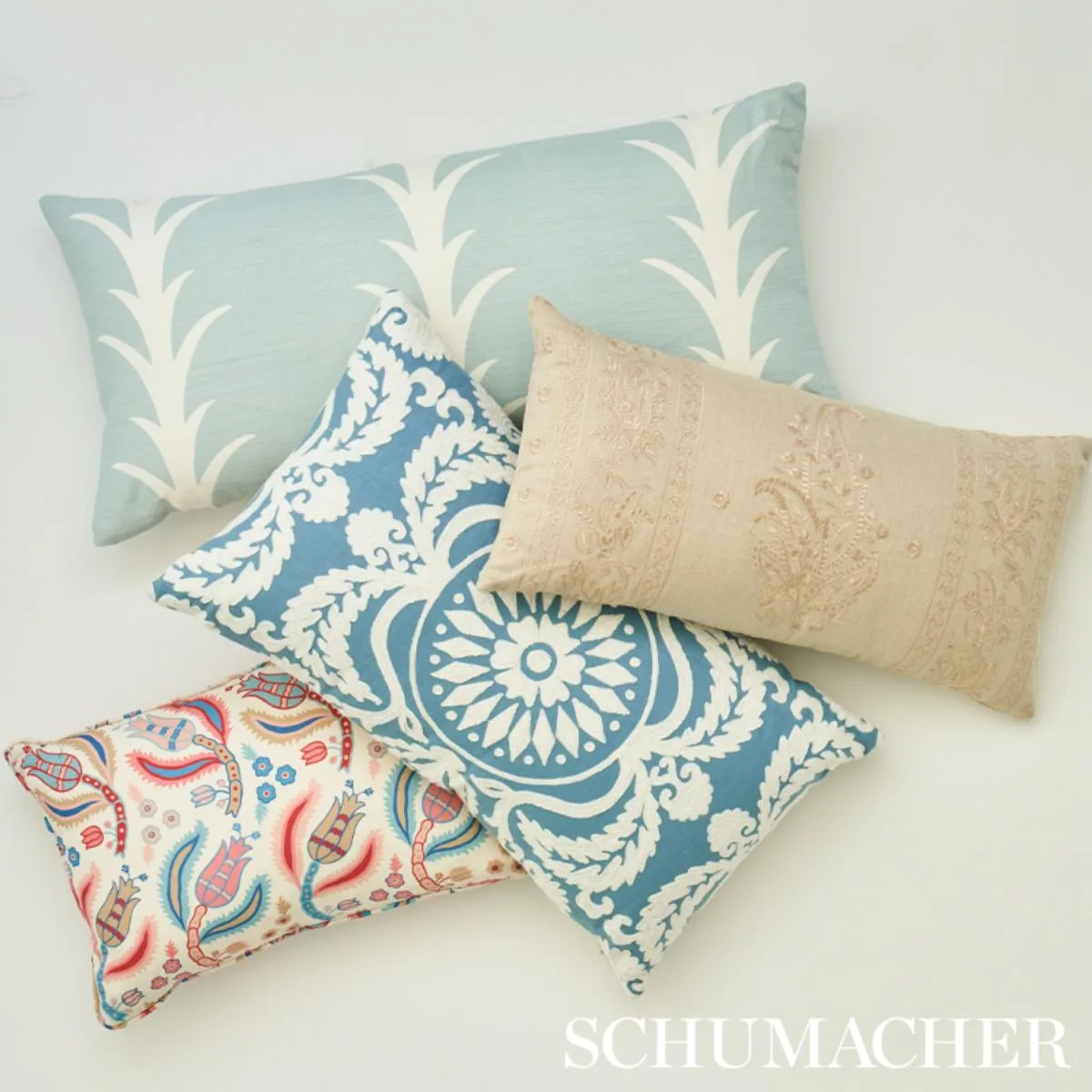 Schumacher 65800 Jaipur Linen Embroidery Flax fabric swatch