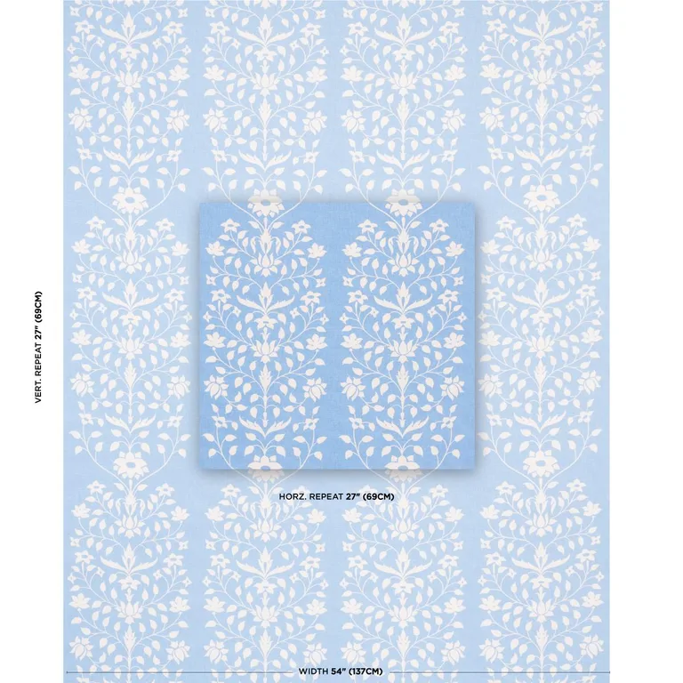 Schumacher 180681 Jaipur Mughal Flower Cornflower Blue fabric swatch