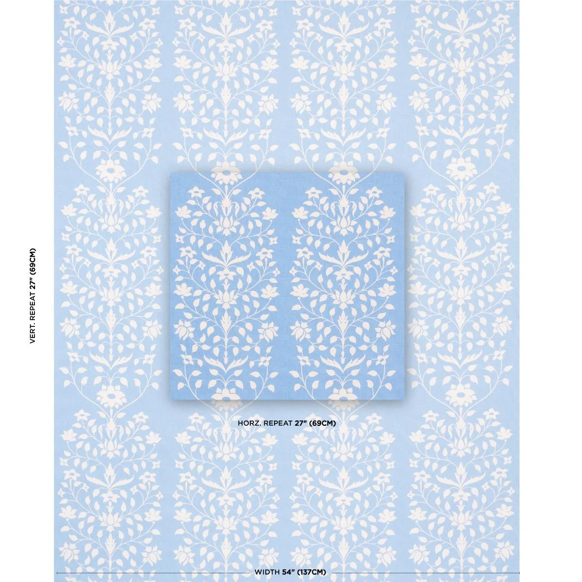 Schumacher 180681 Jaipur Mughal Flower Cornflower Blue fabric swatch