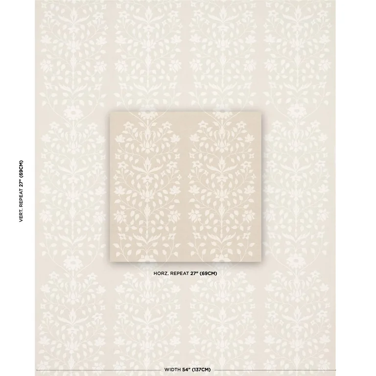 Schumacher 180682 Jaipur Mughal Flower Ivory On Natural fabric swatch