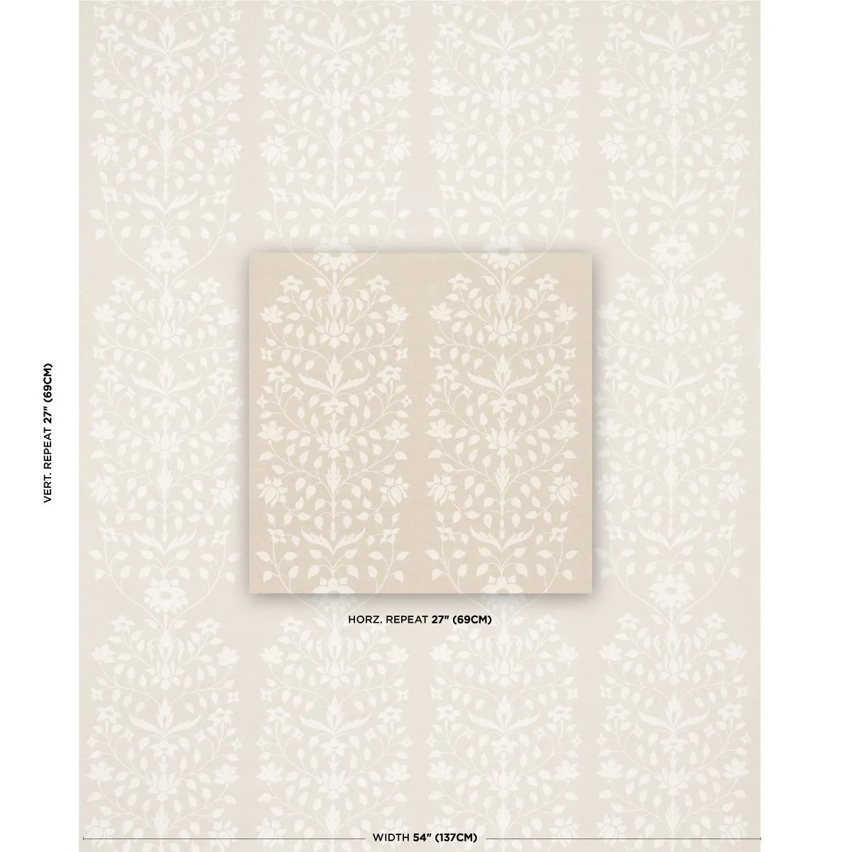 Schumacher 180682 Jaipur Mughal Flower Ivory On Natural fabric swatch