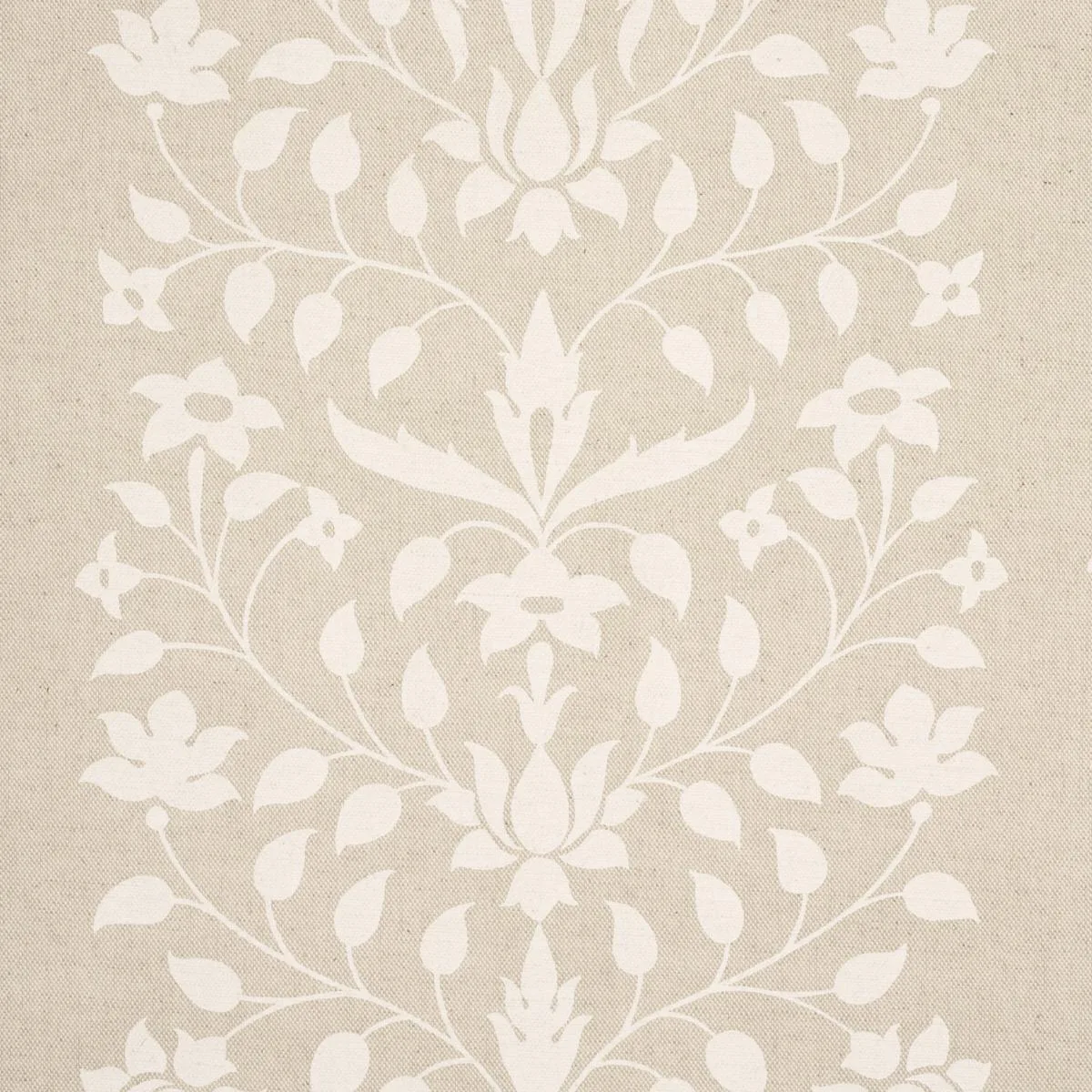 Schumacher 180682 Jaipur Mughal Flower Ivory On Natural fabric swatch