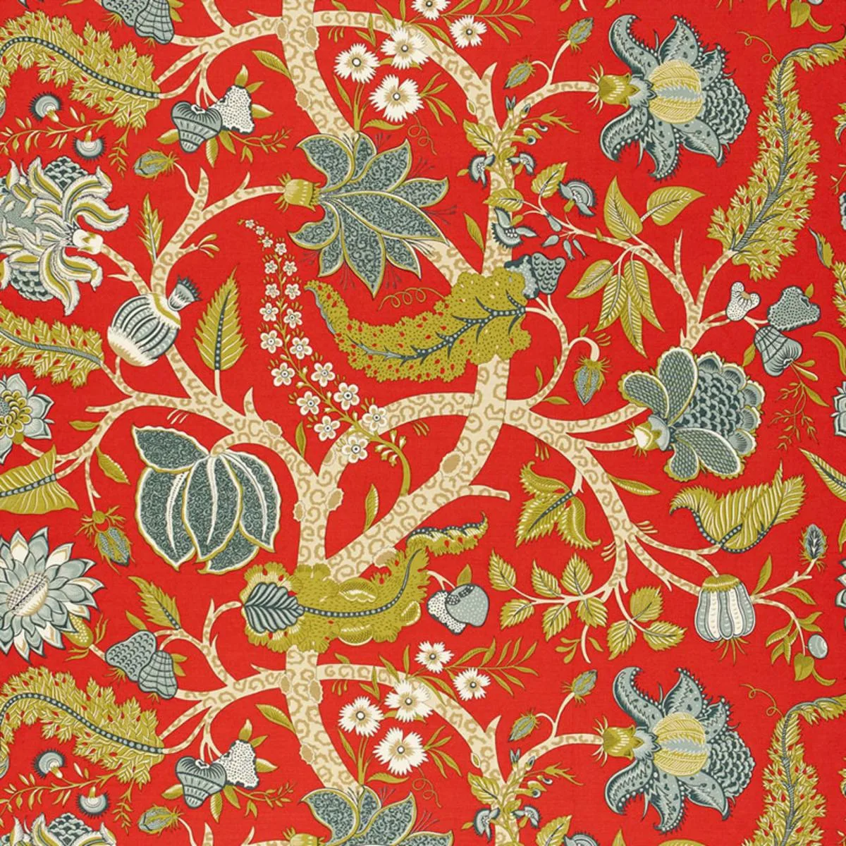 Schumacher 173543 Jaipur Tree Poppy fabric swatch