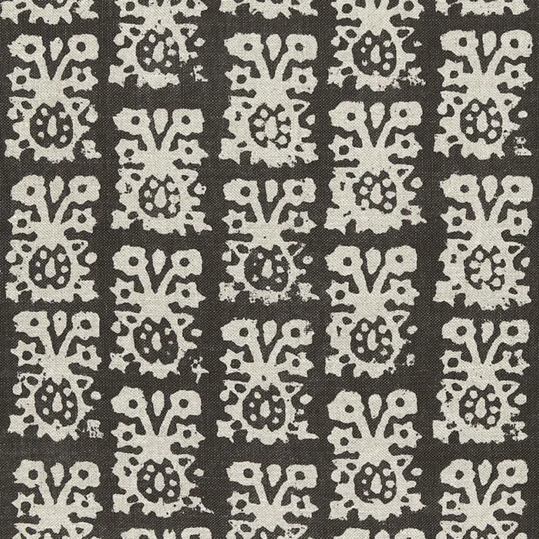 Schumacher 174630 Jakarta Linen Print Graphite fabric swatch