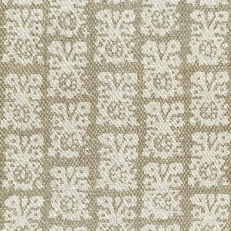 Schumacher 174631 Jakarta Linen Print Greige fabric swatch