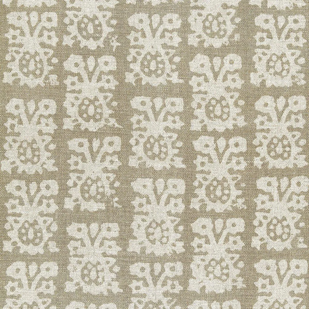 Schumacher 174631 Jakarta Linen Print Greige fabric swatch
