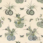 Schumacher RF608CR41 Japanese Chariots Rice-Green fabric swatch
