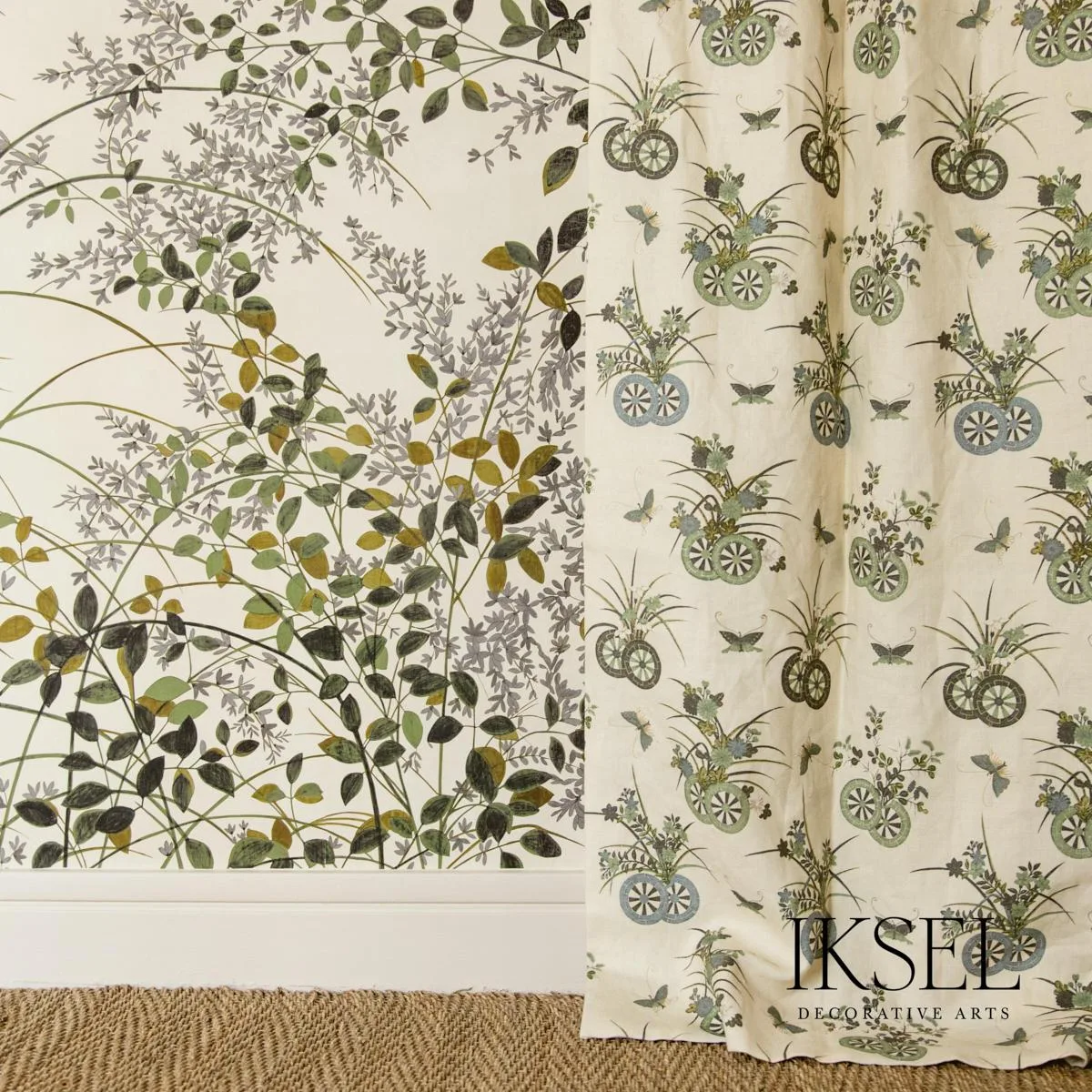 Schumacher RF608CR41 Japanese Chariots Rice-Green fabric swatch