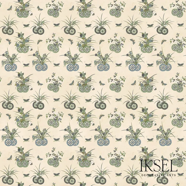 Schumacher RF608CR41 Japanese Chariots Rice-Green fabric swatch