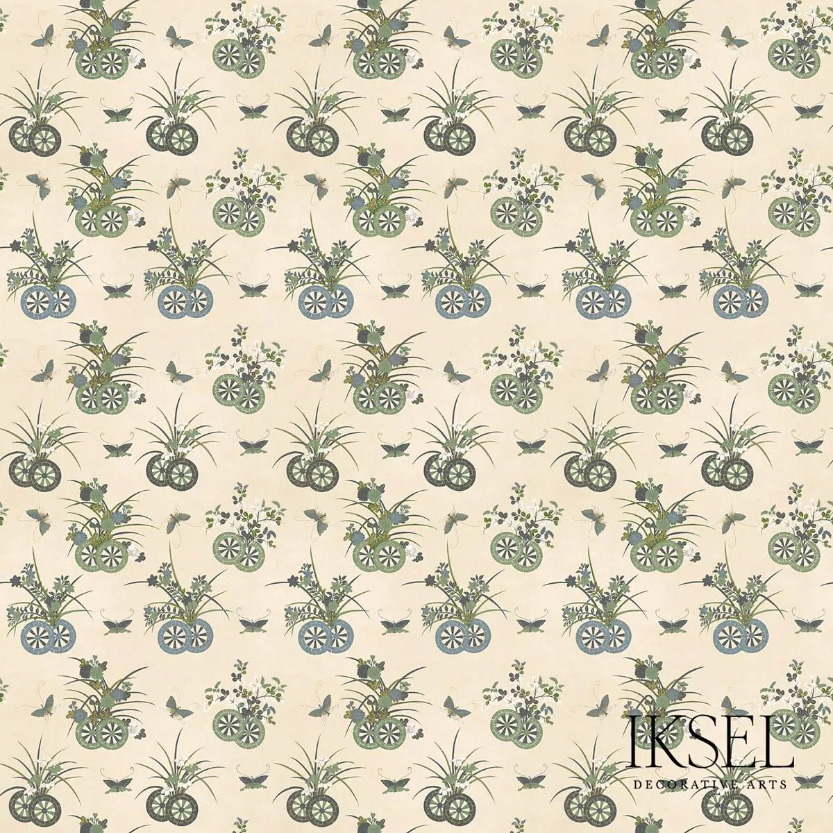 Schumacher RF608CR41 Japanese Chariots Rice-Green fabric swatch