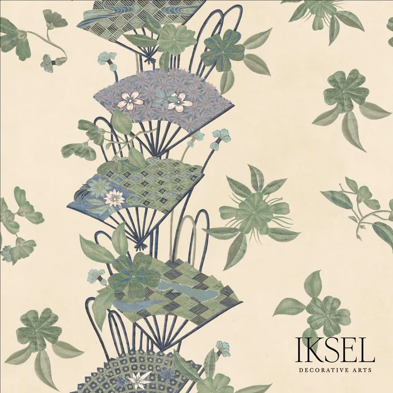 Schumacher RF610CR41 Japanese Fans Rice-Green fabric swatch