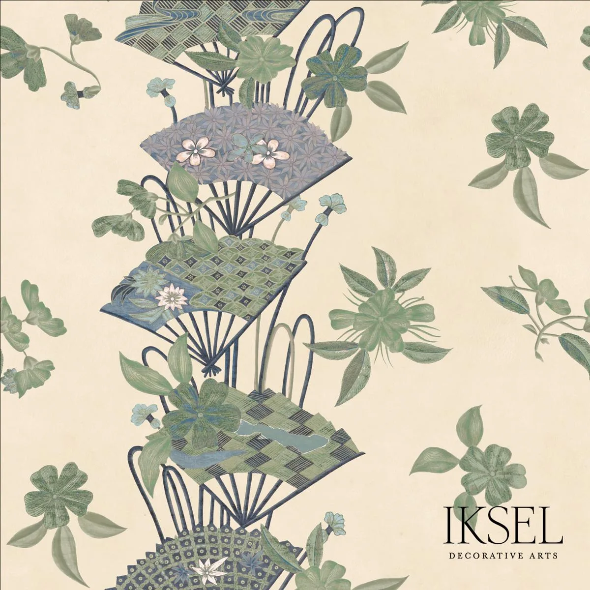 Schumacher RF610CR41 Japanese Fans Rice-Green fabric swatch