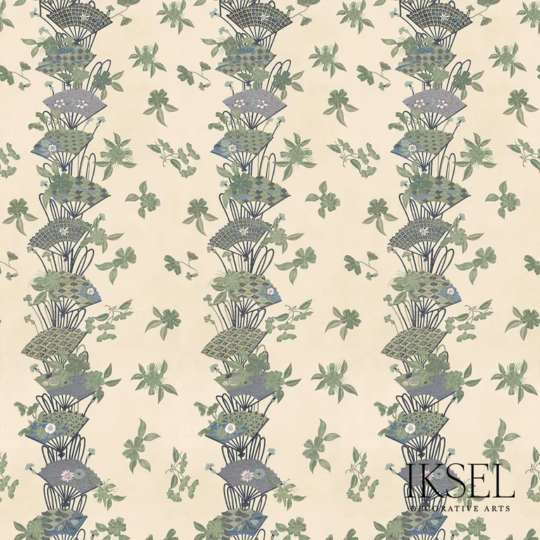 Schumacher RF610CR41 Japanese Fans Rice-Green fabric swatch