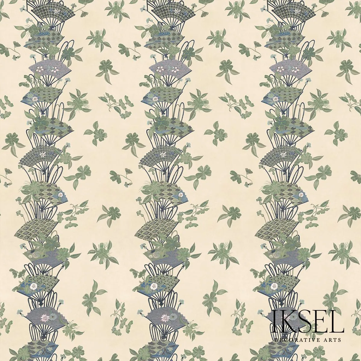 Schumacher RF610CR41 Japanese Fans Rice-Green fabric swatch