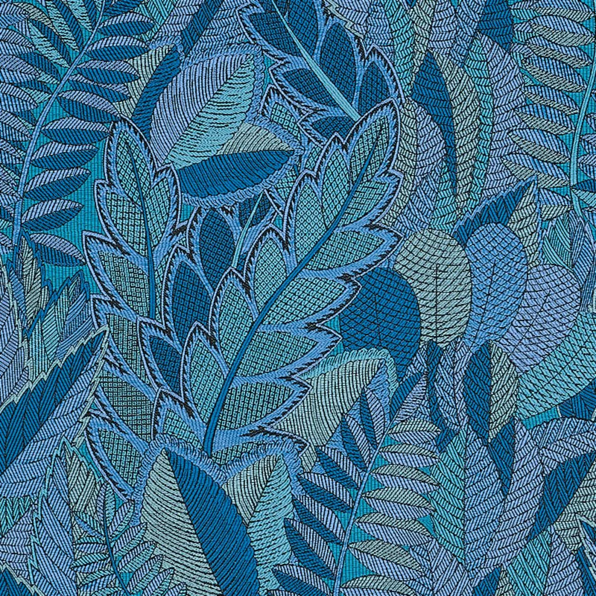 Schumacher 80563 Japura Forest Blues fabric swatch