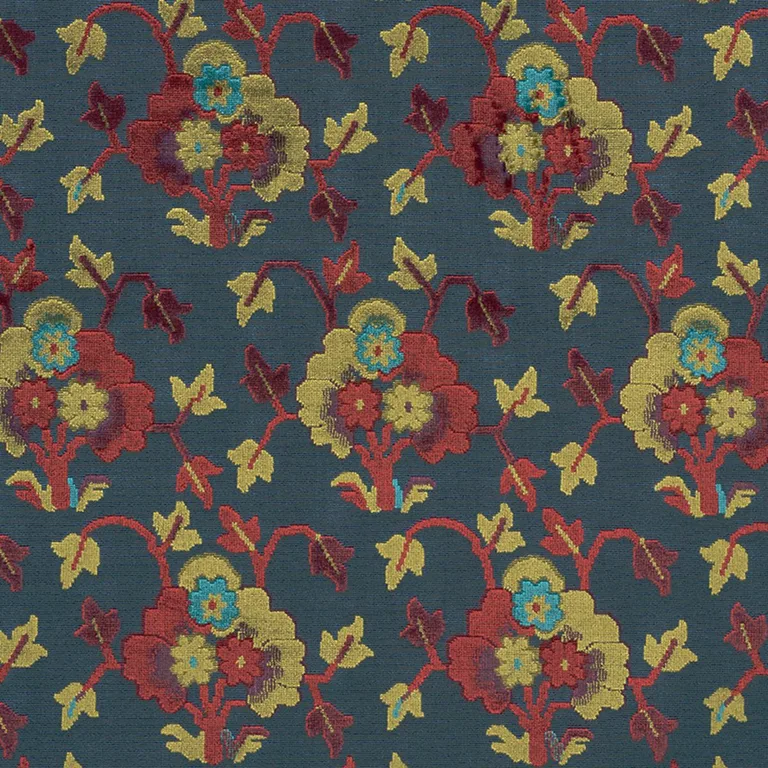 Schumacher 77741 Jennie Velvet Blue & Red fabric swatch
