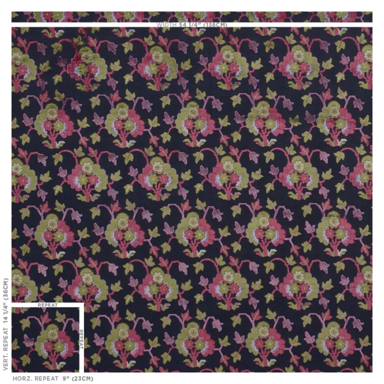 Schumacher 77740 Jennie Velvet Midnight & Magenta fabric swatch