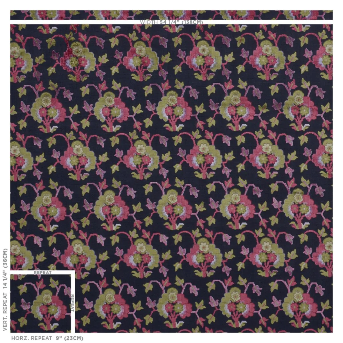 Schumacher 77740 Jennie Velvet Midnight & Magenta fabric swatch