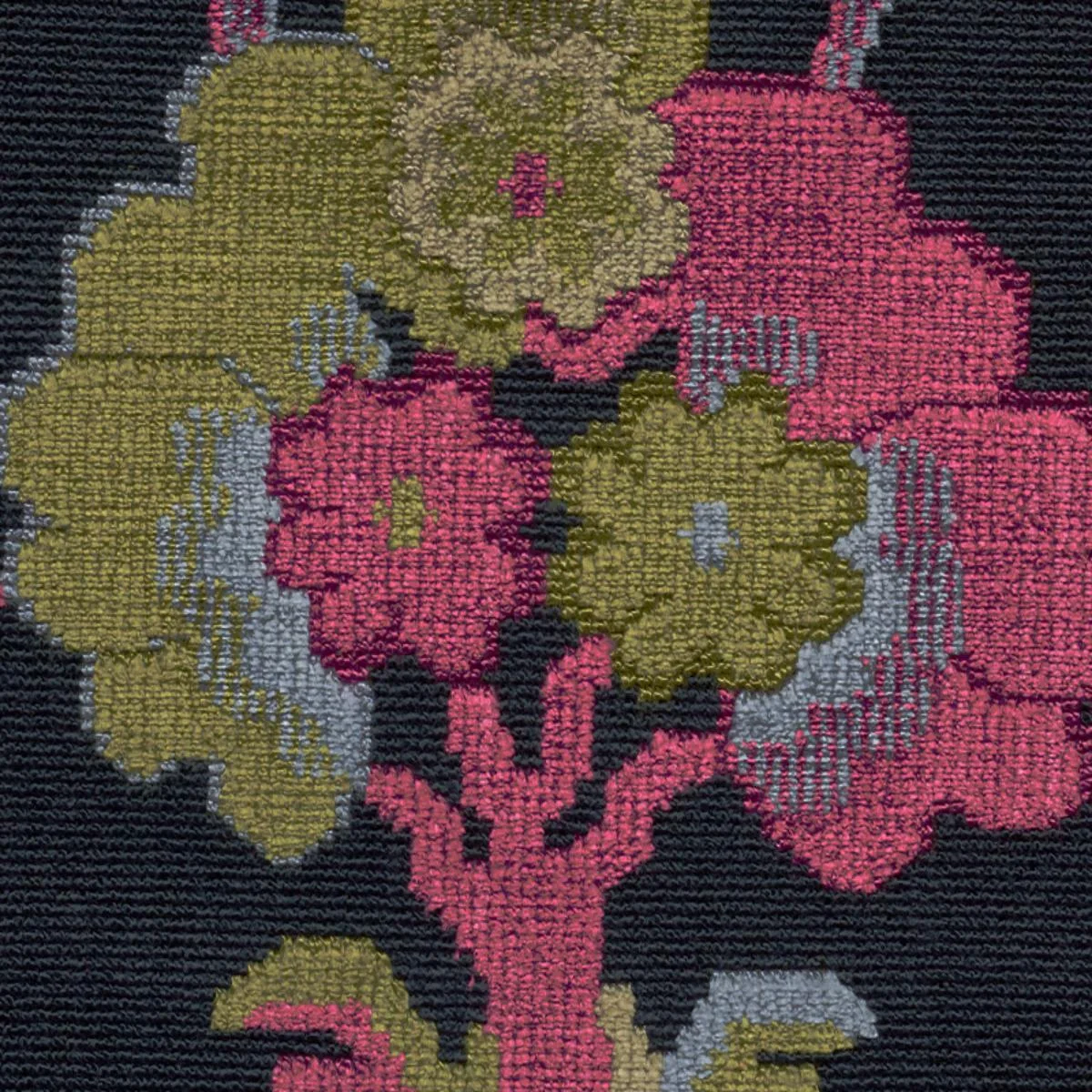 Schumacher 77740 Jennie Velvet Midnight & Magenta fabric swatch