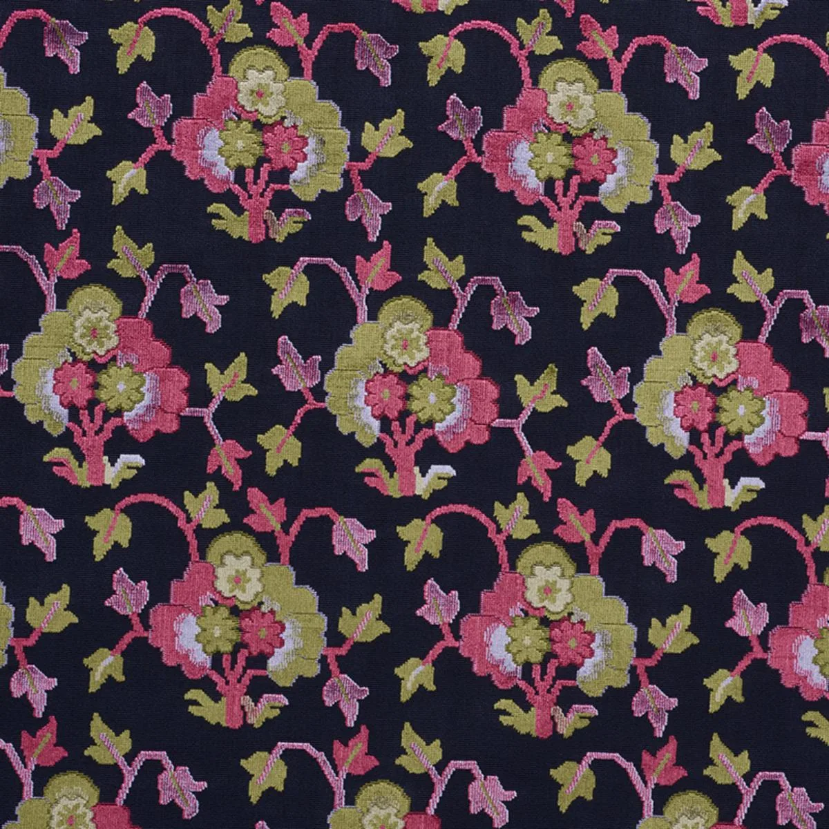 Schumacher 77740 Jennie Velvet Midnight & Magenta fabric swatch