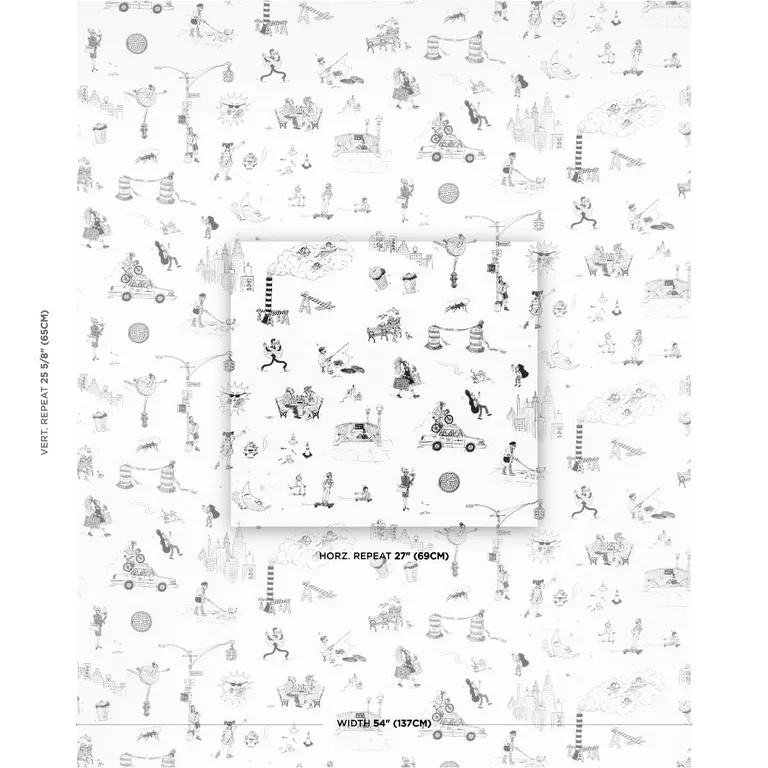 Schumacher 182331 Joana Avillez's Street Scenes Black & White fabric swatch